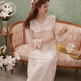 RoseTree宫廷睡裙女款春秋季蕾丝长袖长款法式复古甜美公主风睡衣