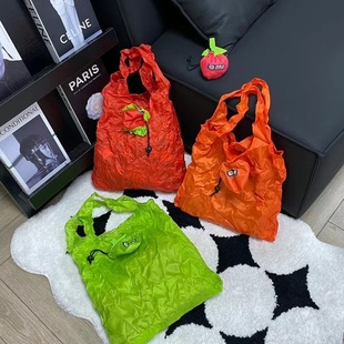 草莓购物袋!出口订单!折叠便携大容量手提环保，购物袋束口收纳袋