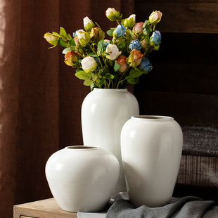 景德镇白色新中式陶罐现代简约家居，装饰品插干花，陶瓷花瓶客厅摆件