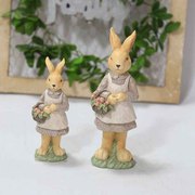 复活节玄关桌面摆件树脂欧式儿童房仿木刻郁金香男女母子兔装饰品