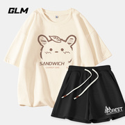 GLM小个子休闲运动套装女生夏季202年初中学生短袖短裤两件套