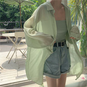 夏季韩版中长款糖果色衬衫女学生宽松显瘦薄款防晒衣空调衫上衣潮