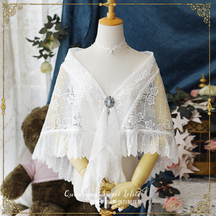 自制梅影中式洋装，搭配三角巾花边，围巾夏季蕾丝披肩精致