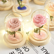 玻璃罩永生花玫瑰干花小花束桌面摆件情人节送女朋友礼物生日