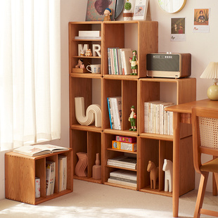 实木自由组合柜书柜日式客厅樱桃木格子柜落地简易书架收纳储物柜