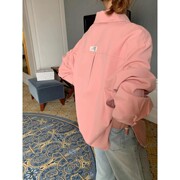 粉色牛仔衬衫女2023秋季韩系设计感小众休闲长袖衬衣慵懒上衣