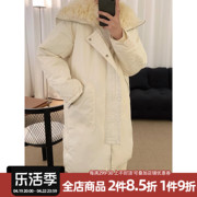阿茶与阿古白色，大毛领棉服男款冬季韩版中长款休闲宽松棉衣外套