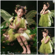 儿童摄影服装女童连衣裙绿色，小清新精灵纱裙公主，裙影楼写真周岁照