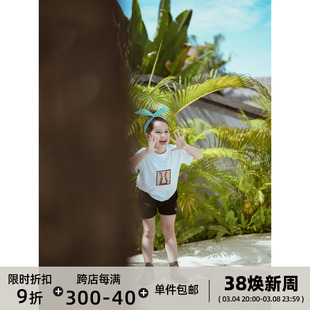 史豌豆女童卡通印花短袖t恤2024夏装洋气女宝宝圆领休闲上衣