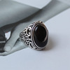925纯银小众设计复古做旧黑玛瑙，戒指男夸张个性宽版开口指环食指