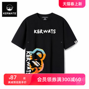 kerwats022虎年彩色老虎头印花夏季男女无性别情侣，莱卡棉大码短袖