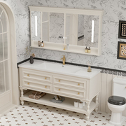 美式橡木浴室柜组合卫生间，实木洗手洗脸盆，洗漱台陶瓷一体盆落地式