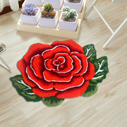 卧室脚垫创意床前垫门厅 红色一朵异形玫瑰花婚房地毯刺绣款