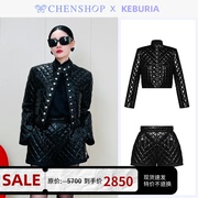 KEBURIA时尚简约菱形绗缝机车夹克短外套短裤CHENSHOP设计师品牌