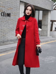 羊绒大衣女中长款韩版2022冬季小香风羊毛双面大红色毛呢外套