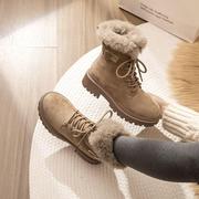 雪地靴女款冬季厚底马丁靴女2024英伦风短靴，加绒加厚保暖棉鞋