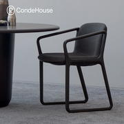进口原版日本CondeHouse/北欧/EIGHT实木真皮扶手餐椅办公椅K