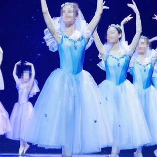 芭蕾演出服成人专业舞裙比赛舞蹈纱裙天蓝色长裙儿童芭蕾舞蓬蓬裙