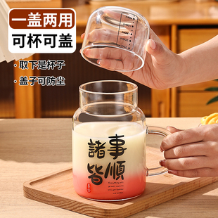 玻璃杯大容量带盖杯子家用喝水杯女新款2024耐热带把刻度男泡茶杯