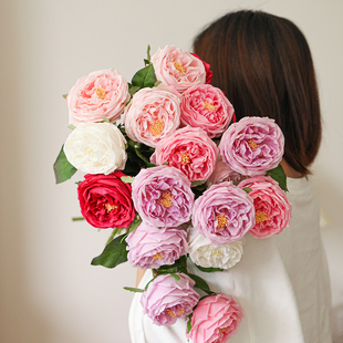 奥斯汀玫瑰假花仿真花摆设，塑料花客厅，花束装饰花卉绢花餐桌摆件