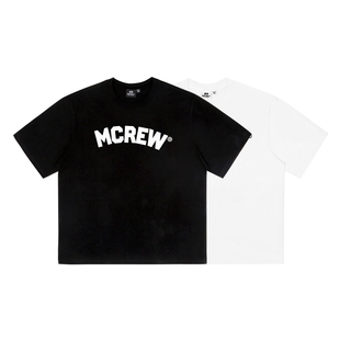 mcrewlogo系列3d立体厚板，印花白色黑色重磅，宽松纯棉圆领短袖t恤