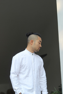 水田之夏原创设计白色中年男长袖衬衫 立领儒雅气质男装 宽松国风