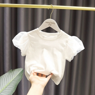 女童短袖t恤2023夏装，婴儿童半袖女宝宝，洋气泡泡袖纯棉上衣潮