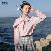 小清新甜系白色雪纺衬衫女秋季2023韩版设计感小众泡泡袖上衣
