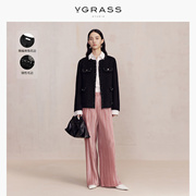 VGRASS冬季奢贵绒暖双面呢短款黑色气质小香风短外套女
