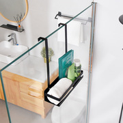 淋浴房玻璃双层置物架浴室玻璃门黑挂篮卫生间免打孔壁挂收纳架