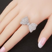 超大水钻蝴蝶结装饰戒指女韩国时尚个性食指指环，气质闪亮潮人饰品