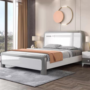 定制实木床现代简约18米主，卧床储物双人床15经济型，白色小户型高箱