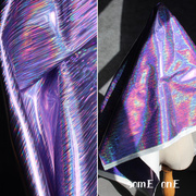 渐变镭射幻彩紫斑斓色皮布料 舞台服装闪亮装饰背景拉丝设计布料