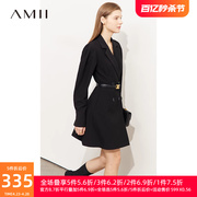 Amii2023春两穿修身轻弹双排扣侧开襟西装式连衣裙泡泡袖裙子