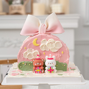 情人节唯美女生生日蛋糕装饰派对帽礼物盒卡通小熊小兔子情侣摆件