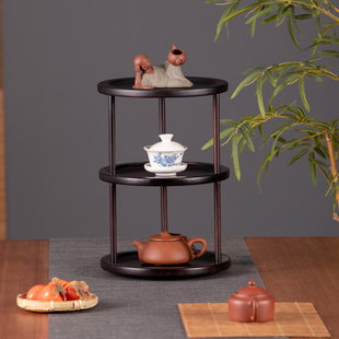 旋转茶杯茶壶二三层摆件茶具桌面，茶桌置物架博古架中式实木杯架子