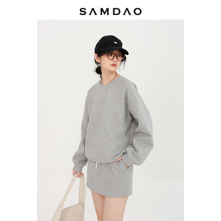 SAMDAO 慵懒美式卫衣套装-花灰色-净版运动长袖休闲短裙两件套