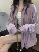 紫色长袖雪纺衬衫上衣女夏季小个子宽松衬衣外搭防晒开衫薄款外套