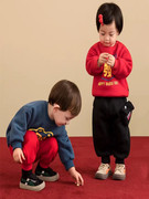 儿童加绒卫衣新年服婴幼儿宝宝红色衣服拜年服男女孩子过年服外套