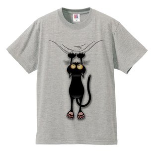 原创意恶搞趣味猫掉下来可爱黑色猫咪抓衣服恶搞男女短袖T恤