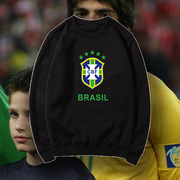 巴西国家队足球运动外套男女圆领卫衣加绒套头长袖上衣服可定制潮