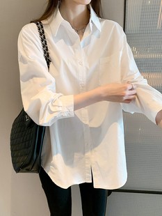 白衬衫女2023秋季韩版通勤设计感小众上衣，轻熟风内搭长袖衬衣