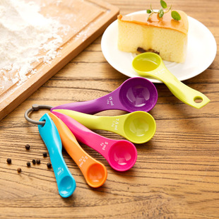 彩虹量勺5件套装调料带刻度塑料控盐勺控油刻度勺克数勺厨房工具