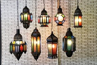 漫咖啡吊灯摩洛哥仿古新疆民族风异域风格彩色玻璃铁艺镂空茶楼灯