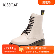 kisscat接吻猫秋冬牛皮系带时装靴街头风时尚马丁靴女ka19780-50