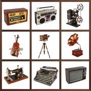 复古老式缝纫机收音，录音机电视机放映机，摄影机打字机模型道具摆件