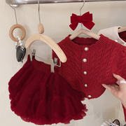 女童tutu裙秋冬季儿童过年红色裙子女宝宝周岁礼服半身裙蓬蓬纱裙
