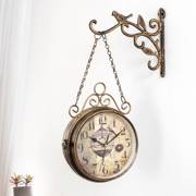 跨境复古创意双面挂钟简约铁艺时钟客厅装饰双面挂钟铁艺钟表时尚