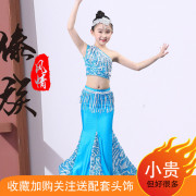 儿童傣族舞蹈表演服女童民族舞亮片鱼尾长裙孔雀舞演出服装艺考服