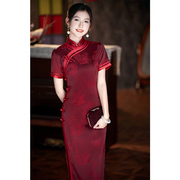 喜婆婆婚宴装2024妈妈礼服平时可穿高端高贵新中式红色旗袍